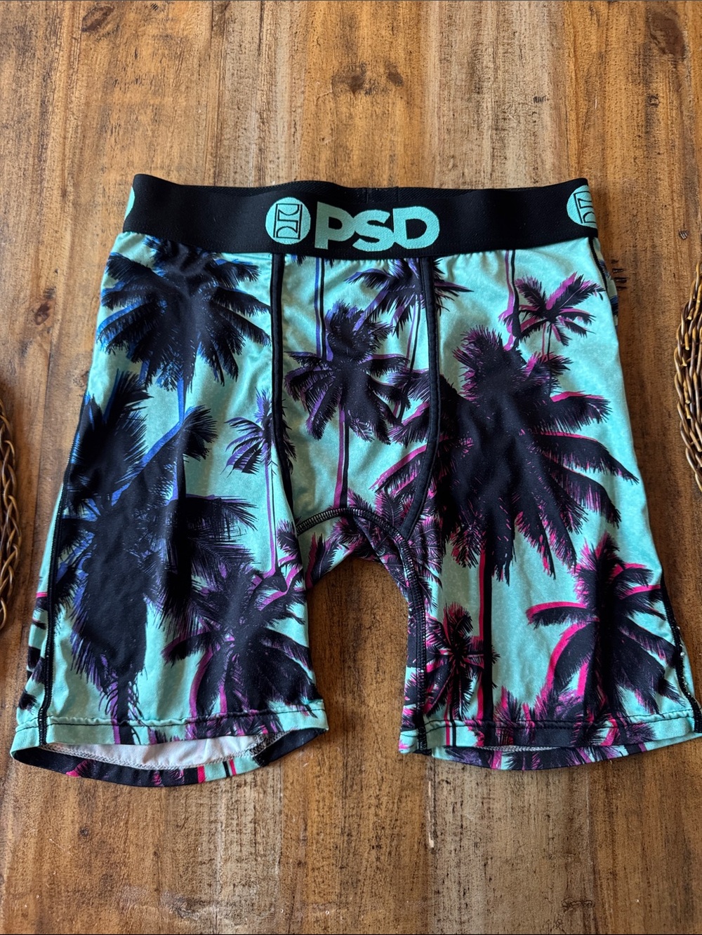 PSD Aqua Boxer Briefs with Black and Magenta Palm Print